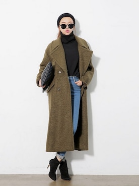 「アイテム（チェスターコート、グリーン系）」を使った、STYLENANDAさん（レディース・162cm）の冬コーディネート
