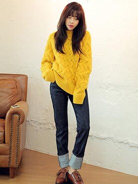 「フィッシャーマンニット」｜STYLENANDAさん（レディース・164cm）の冬コーディネート
