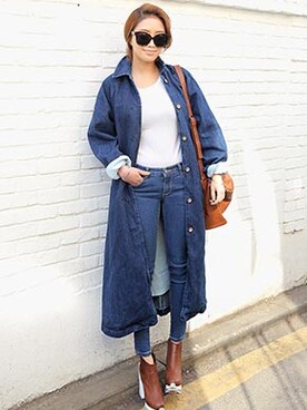 「デニムコート」｜STYLENANDAさん（レディース・166cm）の冬コーディネート