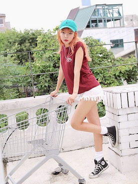 「アイテム（その他、パープル系）」を使った、STYLENANDAさん（レディース・164cm）の夏コーディネート