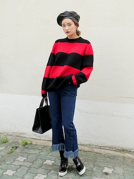 「アイテム（その他、レッド系）」を使った、STYLENANDAさん（レディース・164cm）の秋コーディネート