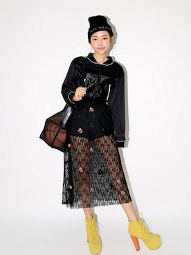 「シースルー」｜「アイテム（ニットキャップ/ビーニー）」を使った、STYLENANDAさん（レディース・164cm）の冬コーディネート