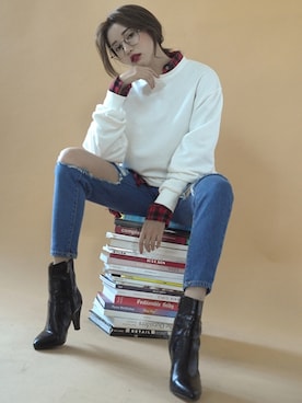 「STYLENANDA（スタイルナンダ）のポインテッドトゥアンクルブーティ（その他、ブラック系）」を使った、STYLENANDAさん（レディース・164cm）の秋コーディネート