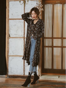 「STYLENANDA（スタイルナンダ）のアンティーク風フラワーワンピース（その他、ブラウン系）」を使った、STYLENANDAさん（レディース・164cm）の冬コーディネート