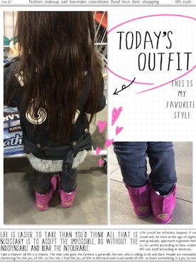 「アイテム（ライダースジャケット）」を使った、auuurinさん（キッズ・90cm）の冬コーディネート