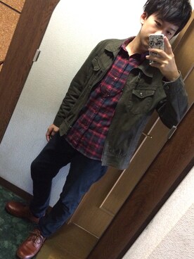 「GU（ジーユー）の（GU）スキニーフィットジーンズ（MEN ⁄ ジーンズ）」を使った、ばー。さん（メンズ・170cm）の秋コーディネート