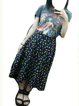 「Melangeのアイテム（スカート、ブラック系）」を使った、きおさん（レディース・156cm）の秋コーディネート
