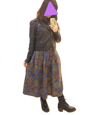 「古着のアイテム（スカート、ブルー系）」を使った、きおさん（レディース・156cm）の秋コーディネート