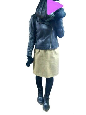 「LOWRYS FARM（ローリーズファーム）のF/LWライダース　510176（ライダースジャケット、ブラック系）」を使った、きおさん（レディース・156cm）の冬コーディネート