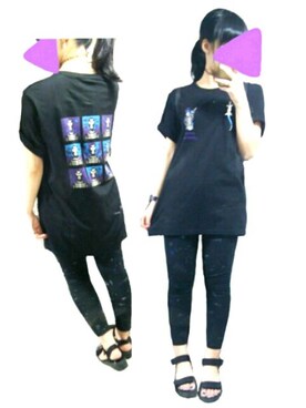 「GU（ジーユー）のアイテム（Tシャツ/カットソー、ブラック系）」を使った、きおさん（レディース・156cm）の夏コーディネート