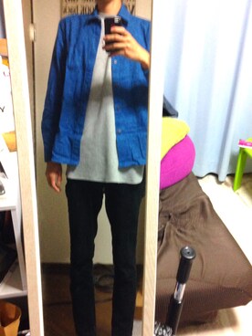 「GRAND GLOBAL（グランドグローバル）のアイテム（シャツ/ブラウス、ブルー系）」を使った、ゆーきさん（メンズ・182cm）の秋コーディネート