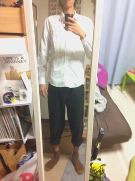 「NANO universe（ナノユニバース）のアイテム（シャツ/ブラウス、ホワイト系）」を使った、ゆーきさん（メンズ・182cm）の秋コーディネート