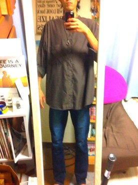 「usedのアイテム（シャツ/ブラウス、ブラウン系）」を使った、ゆーきさん（メンズ・182cm）の秋コーディネート