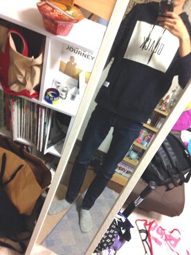 「wonbのアイテム（パーカー、ブラック系）」を使った、ゆーきさん（メンズ・182cm）の秋コーディネート