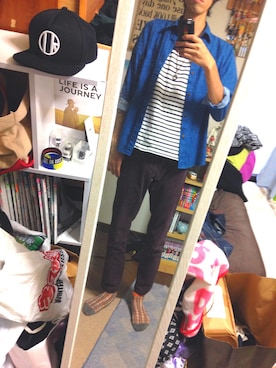 「GAP（ギャップ）のアイテム（チノパンツ、レッド系）」を使った、ゆーきさん（メンズ・182cm）の秋コーディネート