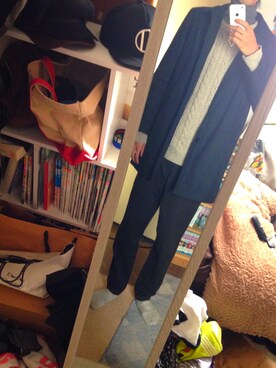 「MHL.（エムエイチエル）の・FINE TOUGH POPLIN（ステンカラーコート、ブラック系）」を使った、ゆーきさん（メンズ・182cm）の冬コーディネート