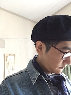 「アイテム（ハンチング/ベレー帽、ブルー系）」を使った、☺︎ピピン®さん（メンズ・167cm）の春コーディネート