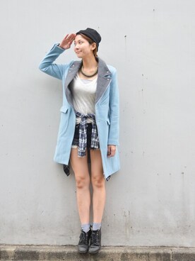 「カラーコート」｜「アイテム（ライダースジャケット）」を使った、【Muel Chic】中村沙織さん（レディース・162cm）の秋コーディネート