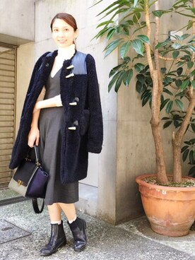 「ロンパース」｜「アイテム（ダッフルコート）」を使った、【Muel Chic】中村沙織さん（レディース・162cm）の冬コーディネート