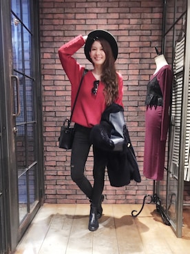 「red」｜「アイテム（ダッフルコート）」を使った、【Muel Chic】中村沙織さん（レディース・162cm）の冬コーディネート