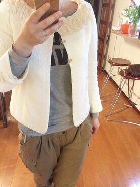 「甘辛mix」｜「アイテム（ノーカラージャケット）」を使った、keiさん（レディース・159cm）の春コーディネート