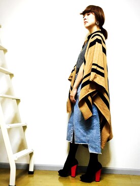 「FOREVER 21」｜「アイテム（ポンチョ）」を使った、myuchi_myuさん（レディース・156cm）の秋コーディネート