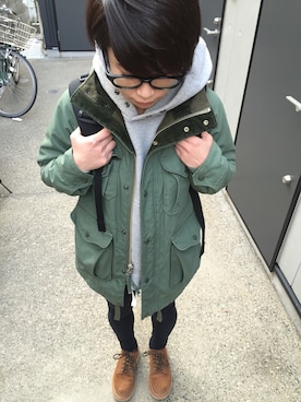 「Engineered Garments（エンジニアードガーメンツ）のアイテム（ジャケット/アウター）」を使った、mashi♡さん（レディース・158cm）の春コーディネート
