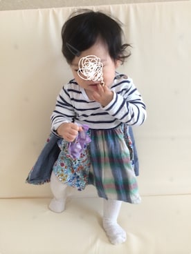 「アイテム（タイツ/ストッキング、ベージュ系）」を使った、yuzuさん（キッズ・70cm）の冬コーディネート