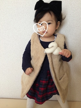 「アイテム（タイツ/ストッキング、ベージュ系）」を使った、yuzuさん（キッズ・70cm）の冬コーディネート