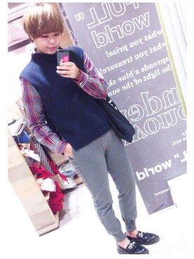 「スウエットパンツ」｜「アイテム（その他シューズ）」を使った、ねもやんさん（レディース・157cm）の秋コーディネート