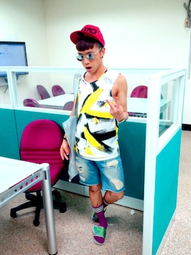 「adidas Originals by JEREMY SCOTT」｜「アイテム（キャップ）」を使った、施克翰さん（メンズ・165cm）の夏コーディネート