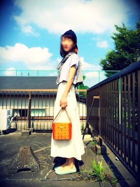 「白スカート」｜「アイテム（サロペット/オーバーオール）」を使った、えむさん。さん（レディース・166cm）の夏コーディネート