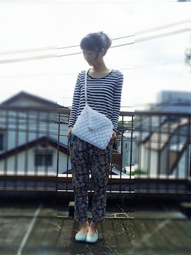 「ペーパーバッグ」｜「アイテム（アナログ腕時計）」を使った、えむさん。さん（レディース・166cm）の夏コーディネート