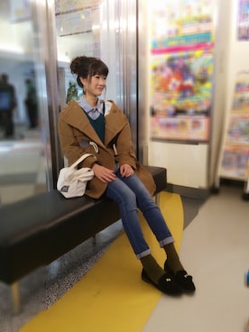 「インディゴデニム」｜「アイテム（ダッフルコート）」を使った、えむさん。さん（レディース・166cm）の冬コーディネート