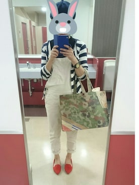 「Antgauge（アントゲージ）のアイテム（サロペット/オーバーオール）」を使った、harunaさん（レディース・160cm）の秋コーディネート