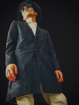 「WEGO（ウィゴー）のアイテム（チェスターコート、ブラック系）」を使った、伊  藤  大  騎さん（メンズ・174cm）の秋コーディネート