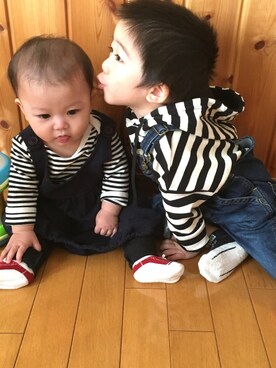 「白黒」｜「アイテム（サロペット/オーバーオール）」を使った、megumicchi__さん（キッズ・90cm）の秋コーディネート