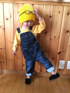 「ミニオンズ」｜「アイテム（サロペット/オーバーオール）」を使った、megumicchi__さん（キッズ・90cm）の秋コーディネート