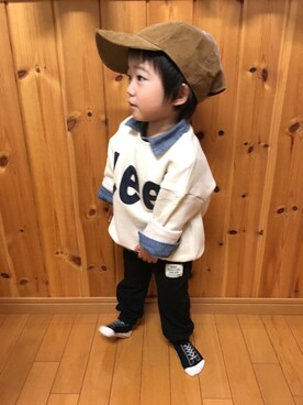 「newhattan（ニューハッタン）の【NEWHATTAN】コーデュロイキャップ（キャップ）」を使った、megumicchi__さん（キッズ・90cm）の冬コーディネート