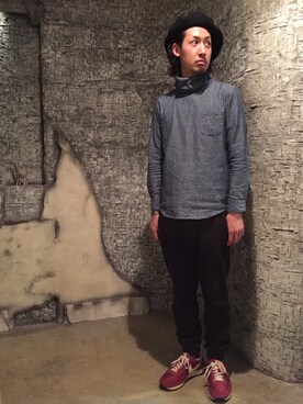 「ミスタージェントルマン」｜「アイテム（ハンチング/ベレー帽）」を使った、中嶋康智さん（メンズ・177cm）の冬コーディネート