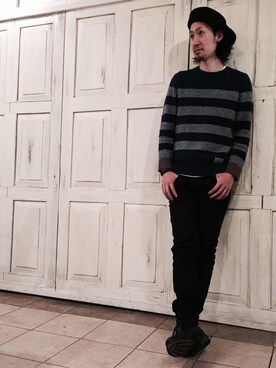 「ミスタージェントルマン」｜「アイテム（ハンチング/ベレー帽）」を使った、中嶋康智さん（メンズ・177cm）の冬コーディネート