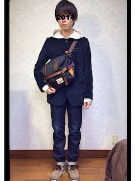 「動きやすい」｜「アイテム（ノーカラージャケット）」を使った、　　.さん（メンズ・173cm）の冬コーディネート