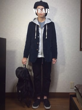 「Needles（ニードルス）のアイテム（ノーカラージャケット）」を使った、　　.さん（メンズ・173cm）の冬コーディネート