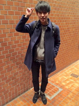「アイテム（ステンカラーコート）」を使った、RYOさん（メンズ・179cm・10代）の冬コーディネート