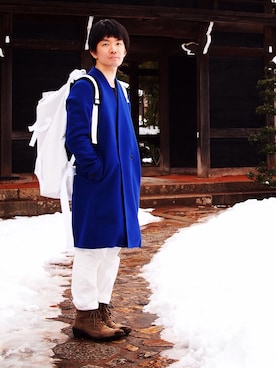 「ブルー x ホワイト」｜「アイテム（その他）」を使った、水色さん（メンズ・161cm）の冬コーディネート