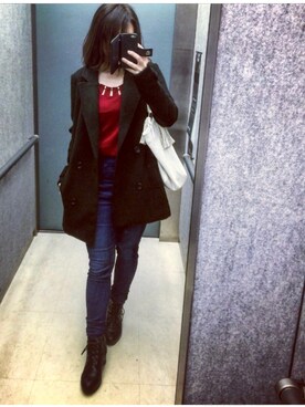 「EGOIST（エゴイスト）のアイテム（チェスターコート）」を使った、BELLEさん（レディース・152cm）の冬コーディネート
