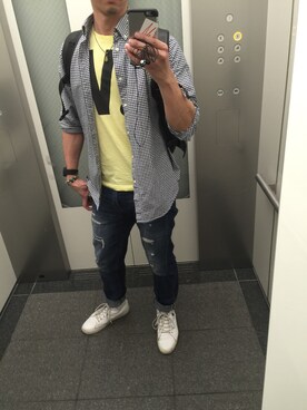 「アイテム（イエロー系）」を使った、Ashさん（メンズ・182cm）の春コーディネート