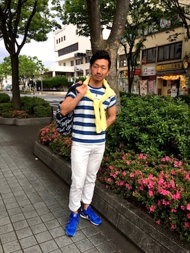 「アイテム（イエロー系）」を使った、Ashさん（メンズ・182cm）の春コーディネート