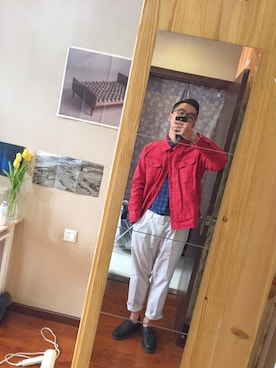 「RRL（ダブル アール エル）のアイテム（デニムジャケット）」を使った、RexWooさん（メンズ・175cm）の春コーディネート