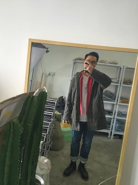 「RRL（ダブル アール エル）のアイテム（デニムジャケット）」を使った、RexWooさん（メンズ・175cm）の春コーディネート